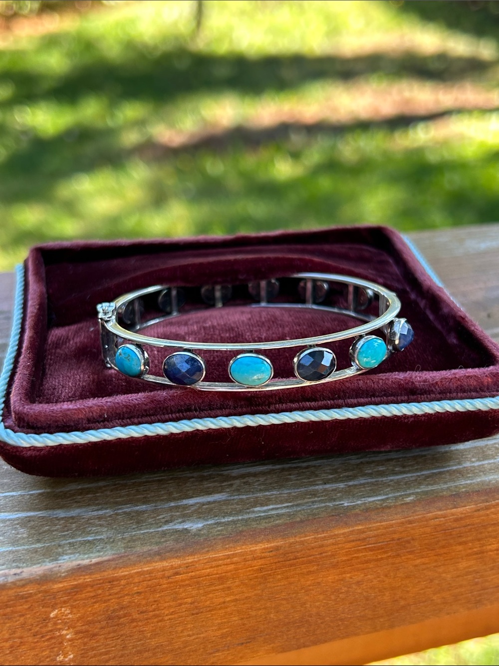 Sterling Dessert Rose Trading Company Turquoise & Sapphire Hinged Bangle